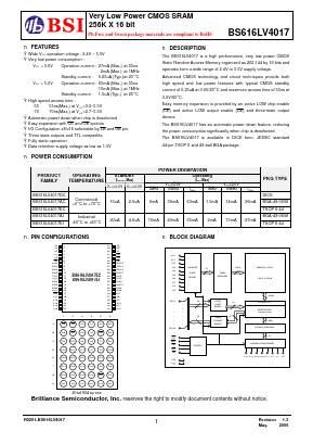 BS616LV4017 Datasheet PDF Brilliance Semiconductor