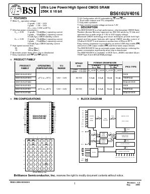 BS616UV4016ECG10 Datasheet PDF Brilliance Semiconductor