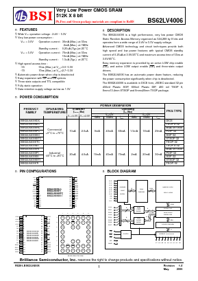 BS62LV4006EI Datasheet PDF Brilliance Semiconductor