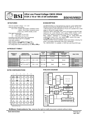BS616UV8021DC Datasheet PDF Brilliance Semiconductor