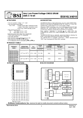 BS616LV4010BC-70 Datasheet PDF Brilliance Semiconductor