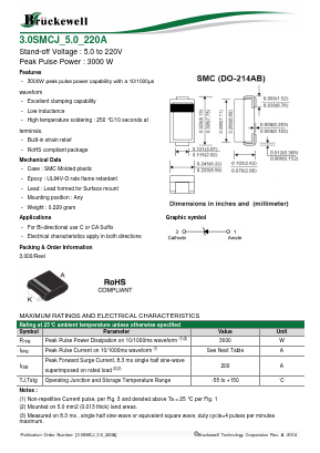 3.0SMCJ54A Datasheet PDF Bruckewell Technology LTD