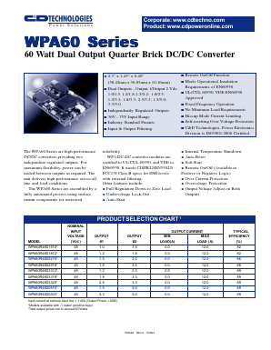 WPA60R48D3325 Datasheet PDF C AND D TECHNOLOGIES