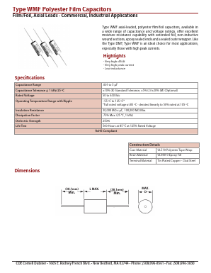 WMF05W1P25K-F Datasheet PDF Cornell Dubilier Electronics