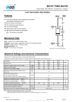 BA159 Datasheet PDF Jiangsu Yutai Electronics Co., Ltd