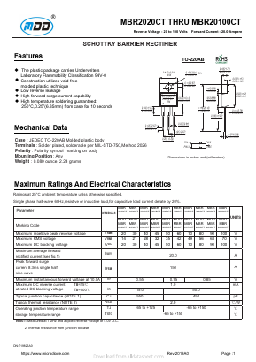 MBR20100CT Datasheet PDF Jiangsu Yutai Electronics Co., Ltd