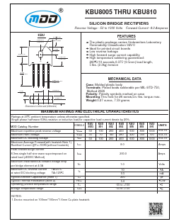 KBU801 Datasheet PDF Jiangsu Yutai Electronics Co., Ltd