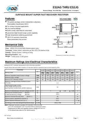 ES2CG Datasheet PDF Jiangsu Yutai Electronics Co., Ltd