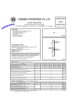 1N4934GPT Datasheet PDF CHENMKO CO., LTD.