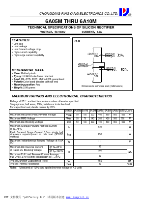 6A05M Datasheet PDF CHONGQING PINGYANG ELECTRONICS CO.,LTD