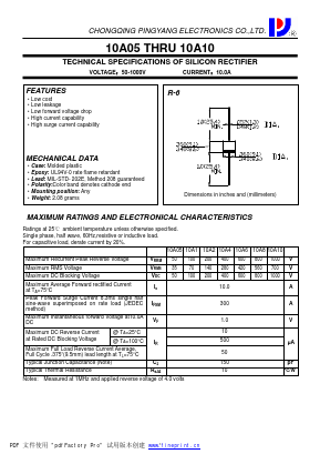 10A05 Datasheet PDF CHONGQING PINGYANG ELECTRONICS CO.,LTD