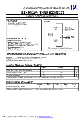 BZX55C10 Datasheet PDF CHONGQING PINGYANG ELECTRONICS CO.,LTD