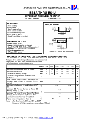 ES1A Datasheet PDF CHONGQING PINGYANG ELECTRONICS CO.,LTD