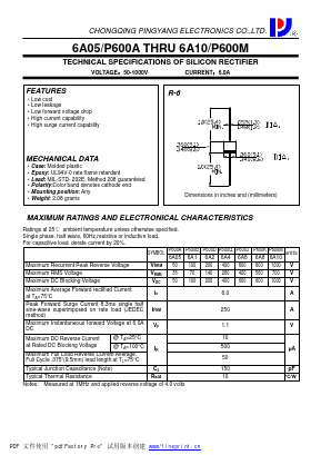P600A-6A05 Datasheet PDF CHONGQING PINGYANG ELECTRONICS CO.,LTD