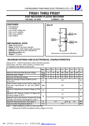 FR307 Datasheet PDF CHONGQING PINGYANG ELECTRONICS CO.,LTD