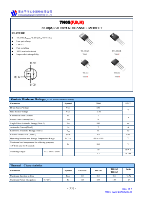 7N65F Datasheet PDF CHONGQING PINGYANG ELECTRONICS CO.,LTD