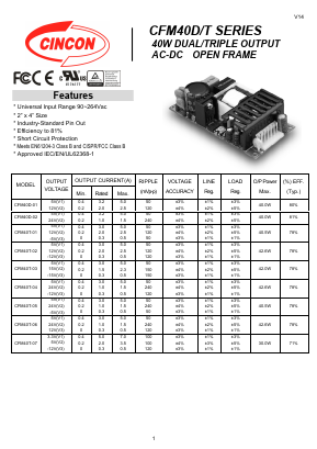 CFM40T Datasheet PDF CINCON ELECTRONICS Corporation
