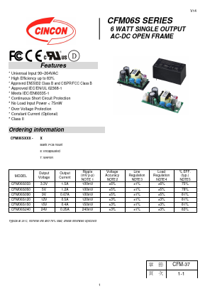 CFM06S050 Datasheet PDF CINCON ELECTRONICS Corporation