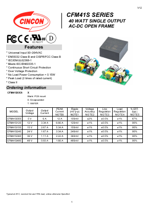 CFM41S Datasheet PDF CINCON ELECTRONICS Corporation