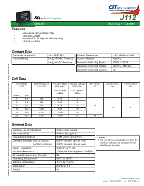 J112K1AS18VDC Datasheet PDF CIT Relay and Switch
