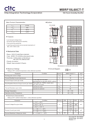MBRF10L60CT-T Datasheet PDF Chip Integration Technology Corporation