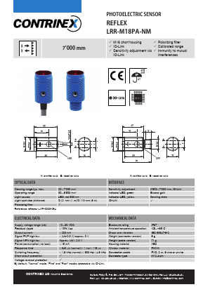 LRR-M18PA-NMS-60D Datasheet PDF Contrinex AG Industrial Electronics