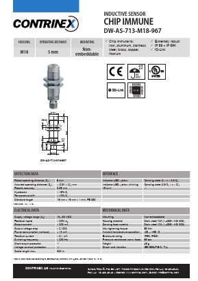 DW-AS-713-M18-967 Datasheet PDF Contrinex AG Industrial Electronics