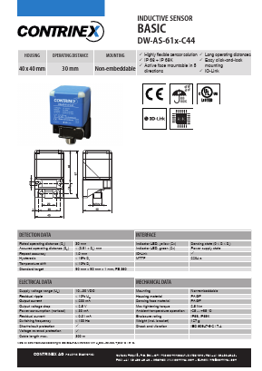DW-AS-61B-C44 Datasheet PDF Contrinex AG Industrial Electronics