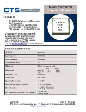 VCP3007B Datasheet PDF CTS Corporation