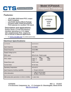 VCP3020A Datasheet PDF CTS Corporation