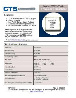 VCP3036A Datasheet PDF CTS Corporation