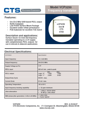 VCP3250 Datasheet PDF CTS Corporation