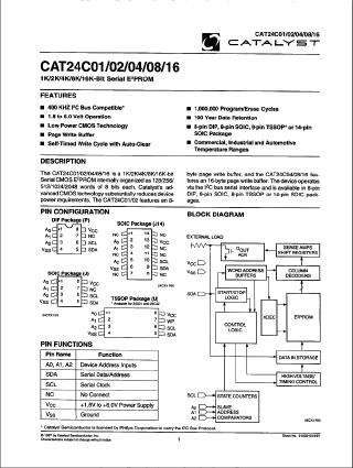 CAT24C02 Datasheet PDF Catalyst Semiconductor => Onsemi