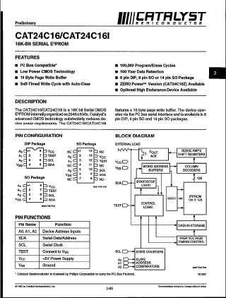 CAT24C16I Datasheet PDF Catalyst Semiconductor => Onsemi