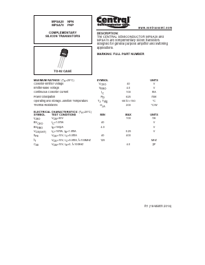 MPSA70 Datasheet PDF Central Semiconductor