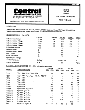 2N6249 Datasheet PDF Central Semiconductor