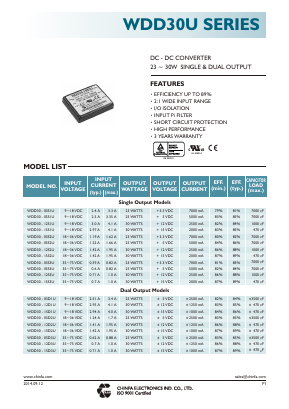 WDD30-15D3U Datasheet PDF CHINFA ELECTRONICS