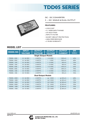 TDD05-15D4 Datasheet PDF CHINFA ELECTRONICS
