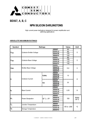 BDX67B Datasheet PDF Comset Semiconductors