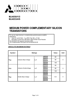 MJ4034 Datasheet PDF Comset Semiconductors