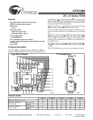 CY7C128A-20LMB Datasheet PDF Cypress Semiconductor