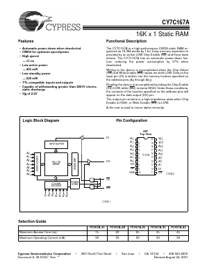 CY7C167A-20PC Datasheet PDF Cypress Semiconductor