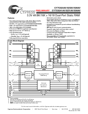 CY7C026AV-20AI Datasheet PDF Cypress Semiconductor