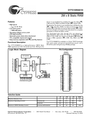 CY7C1069AV33-8BAC Datasheet PDF Cypress Semiconductor