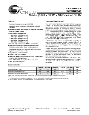 CY7C1382CV25-167AI Datasheet PDF Cypress Semiconductor