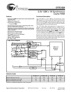 CY7C1324-50AC Datasheet PDF Cypress Semiconductor