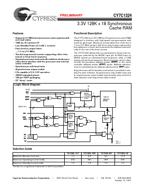 CY7C1324L-80AC Datasheet PDF Cypress Semiconductor