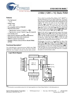 CY62136CV30 Datasheet PDF Cypress Semiconductor