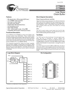 CY7B9910 Datasheet PDF Cypress Semiconductor