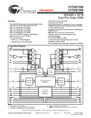 CY7C027 Datasheet PDF Cypress Semiconductor